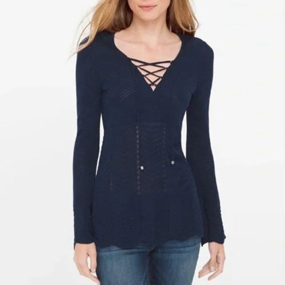 Like new/Lace-Up Knit Long-Sleeve Top - Navy